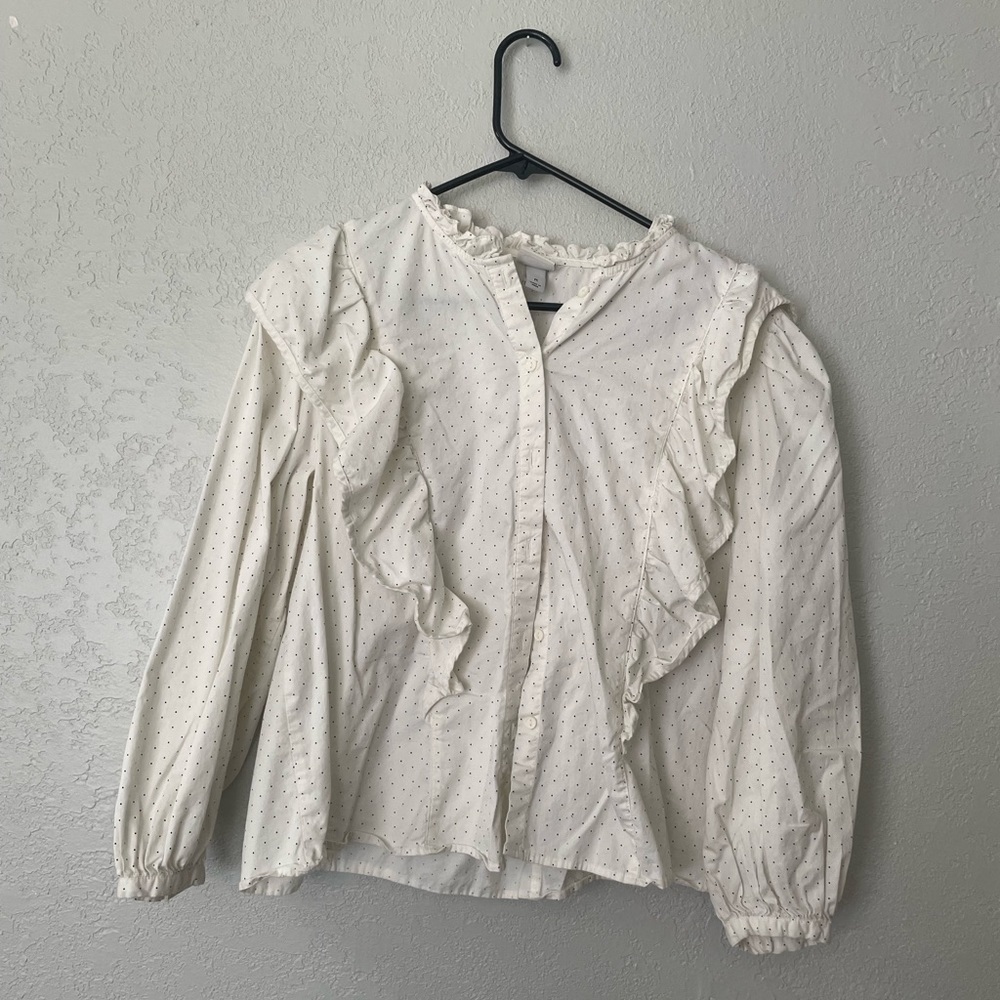 A new day white blouse with small black polka dot blouse